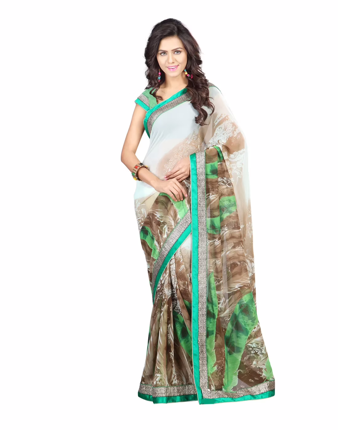 Lookslady Printed Beige Faux Georgette saree