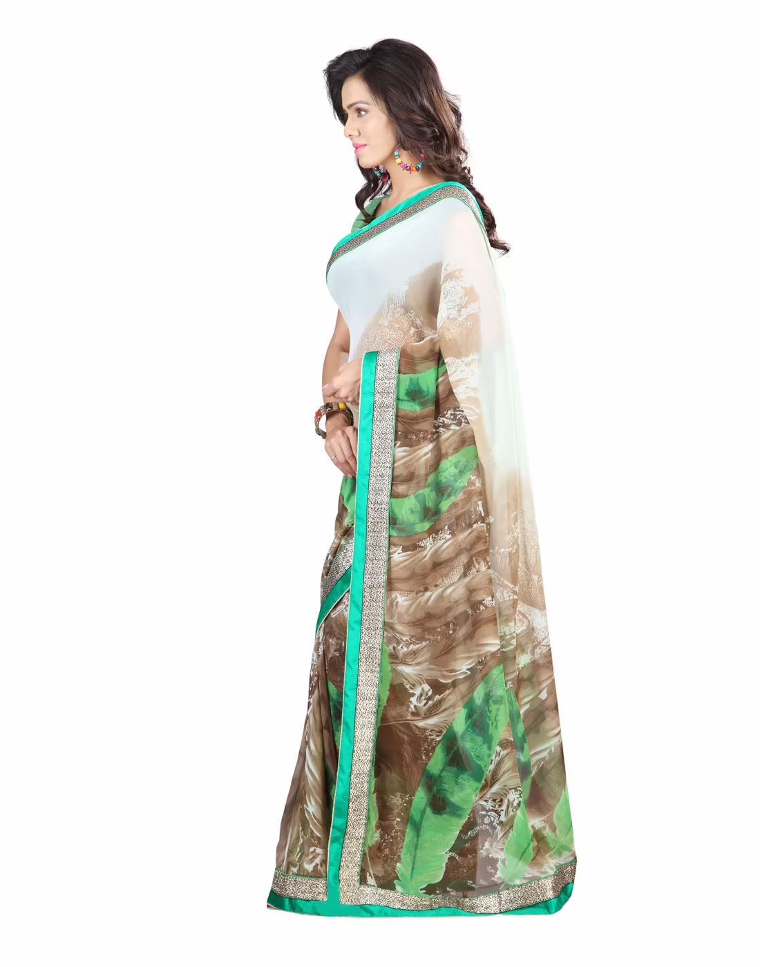 Lookslady Printed Beige Faux Georgette saree