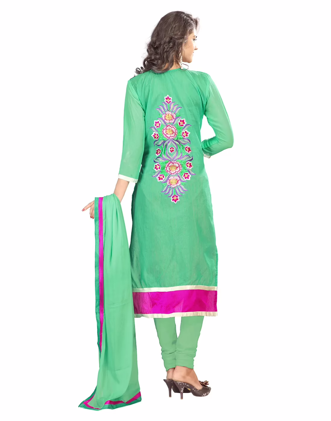 Lookslady Embroidered Turquoise Chanderi Dress-Material