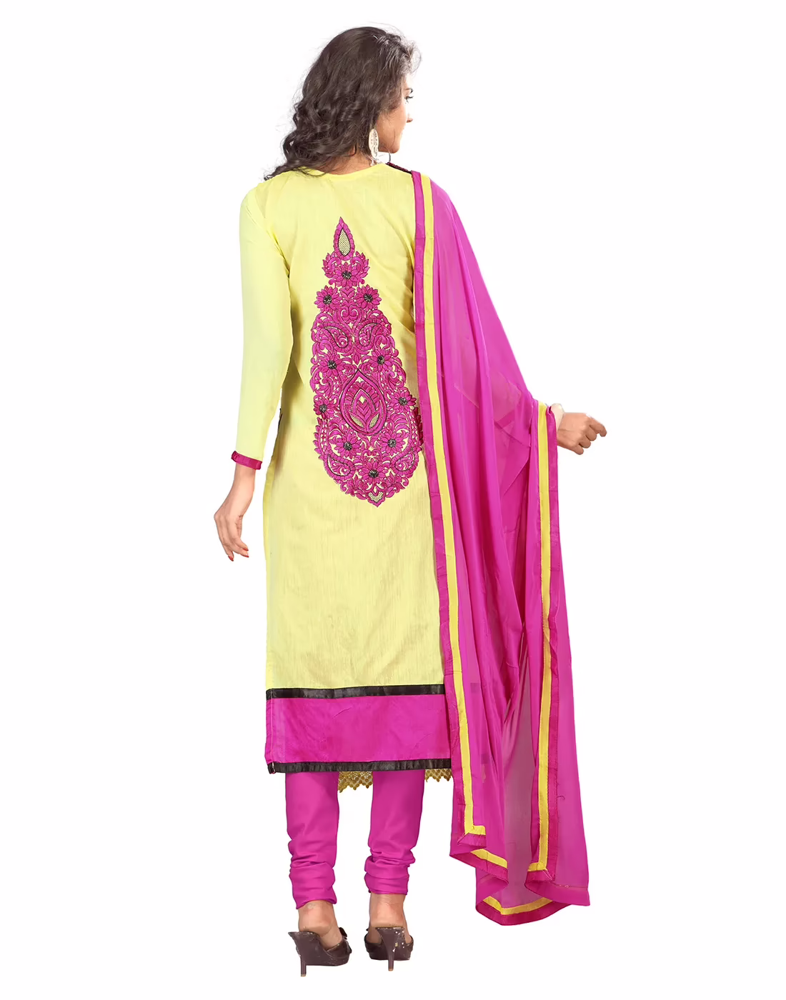 Lookslady Embroidered Yellow Chanderi Dress-Material