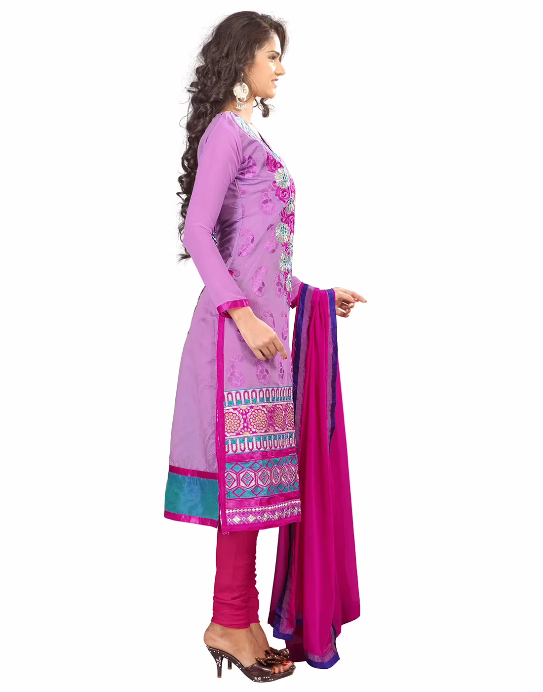 Lookslady Embroidered Violet Chanderi Dress-Material