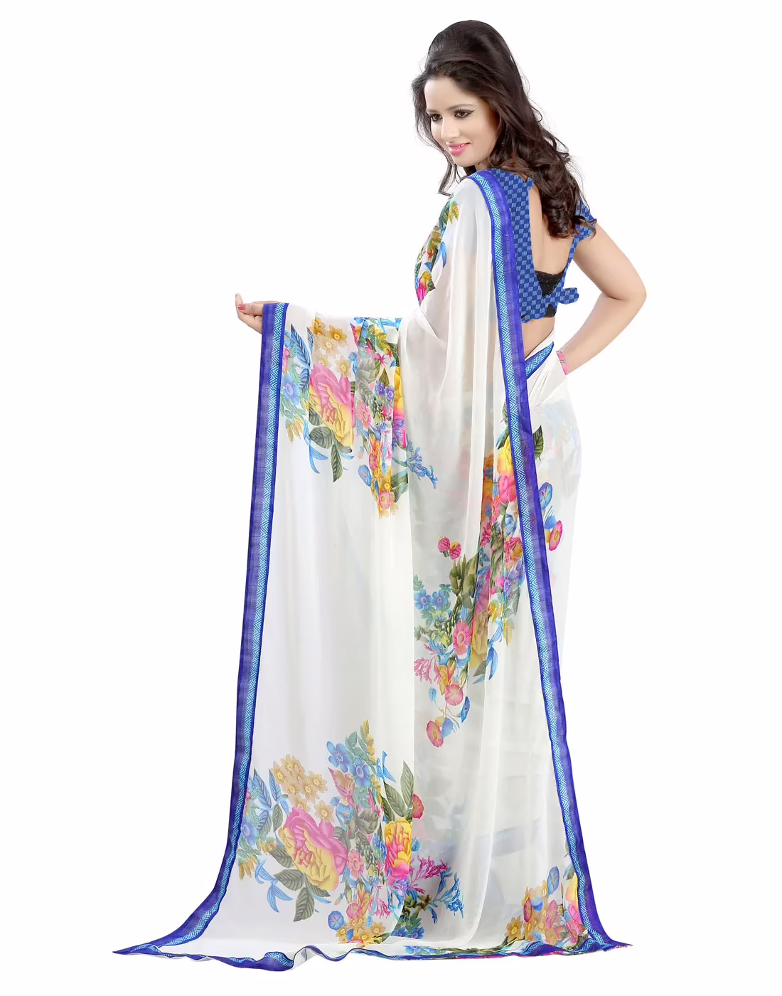 Lookslady Printed White Faux Georgette Saree