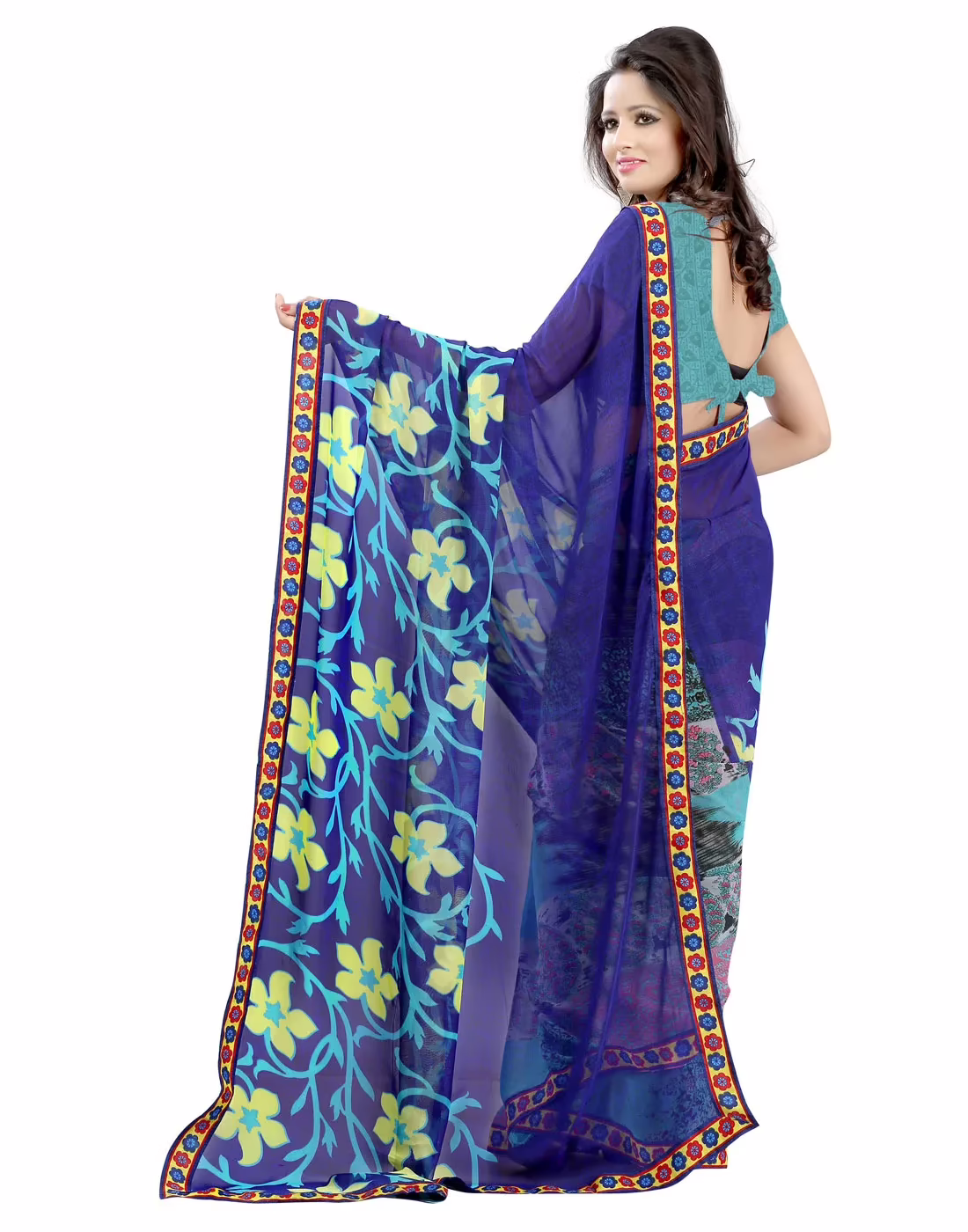 Lookslady Printed Blue Faux Georgette Saree