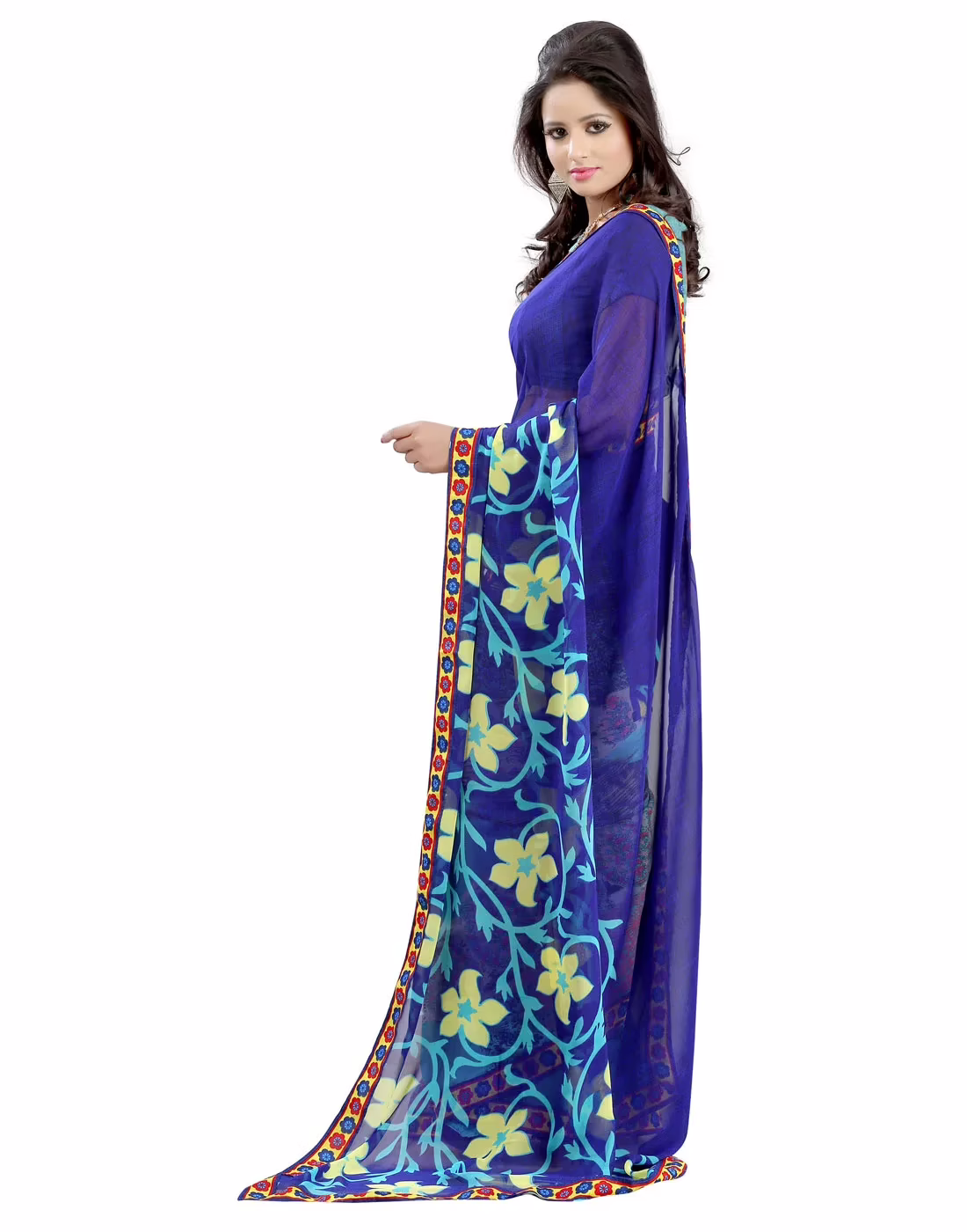 Lookslady Printed Blue Faux Georgette Saree