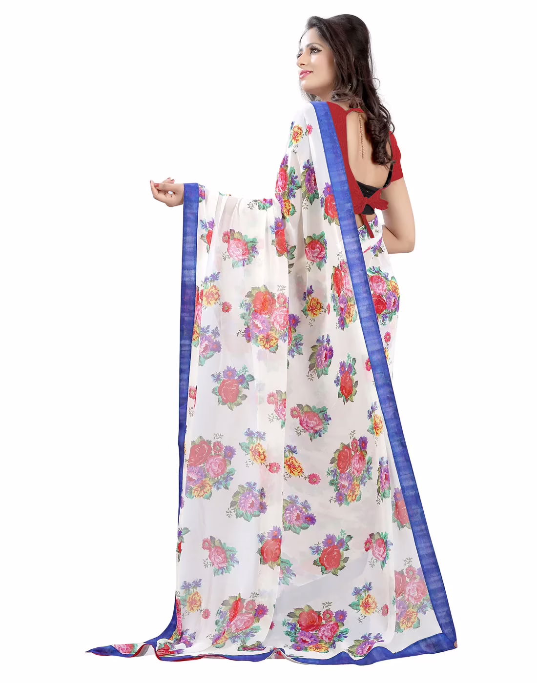 Lookslady Printed White Faux Georgette Saree