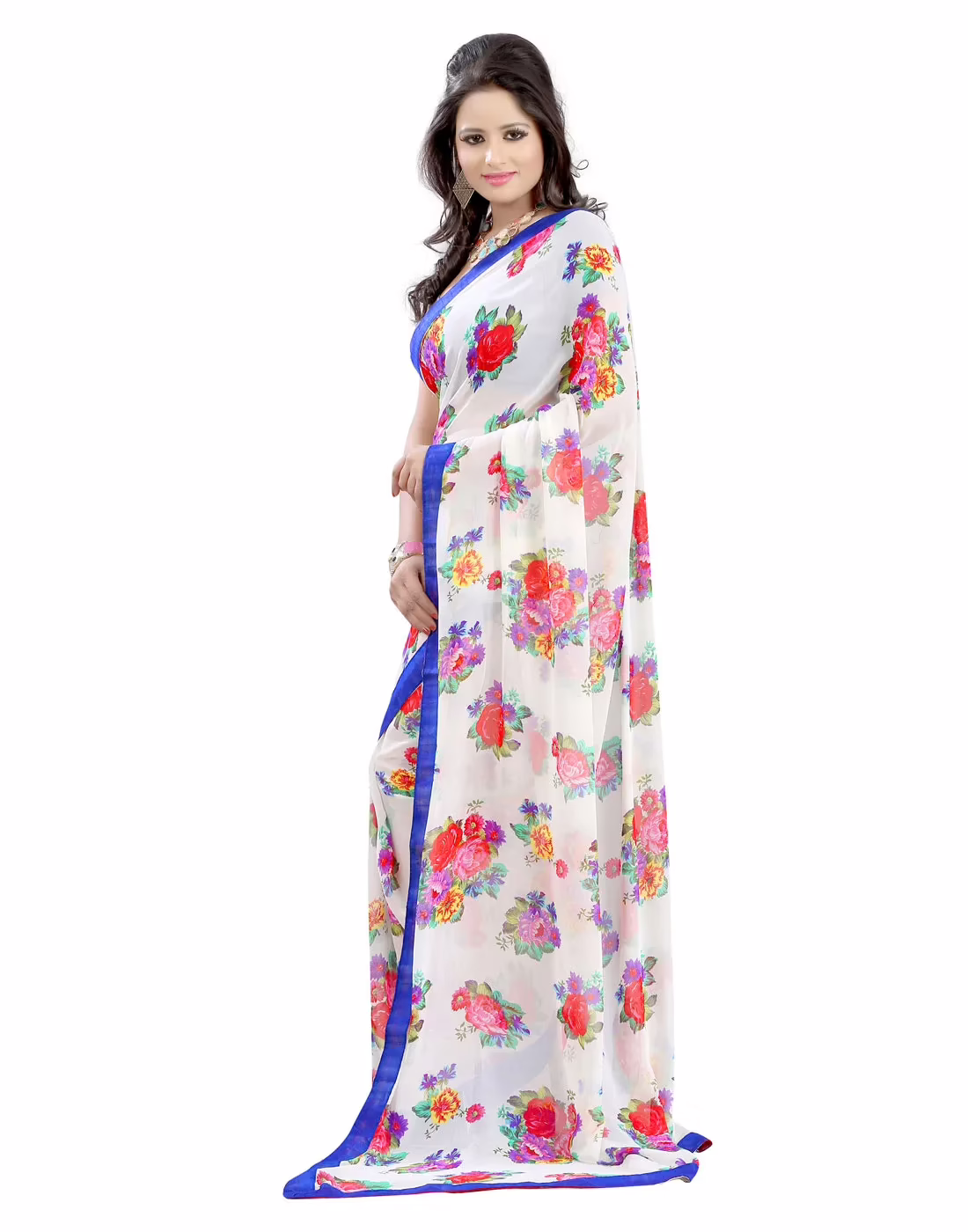 Lookslady Printed White Faux Georgette Saree