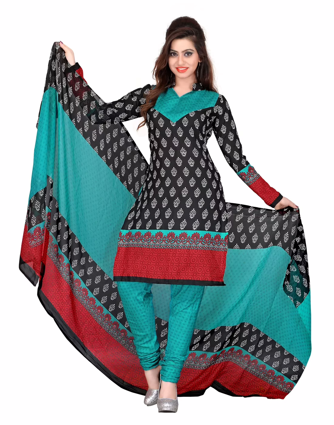 Lookslady Printed Black Cotton Printed Dress-Material