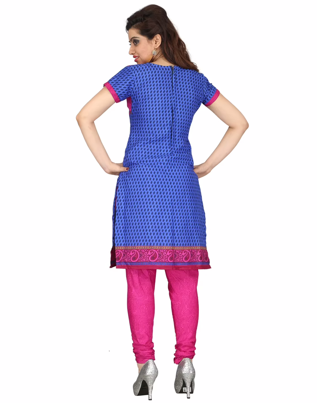 Lookslady Printed Blue Cotton Printed Dress-Material