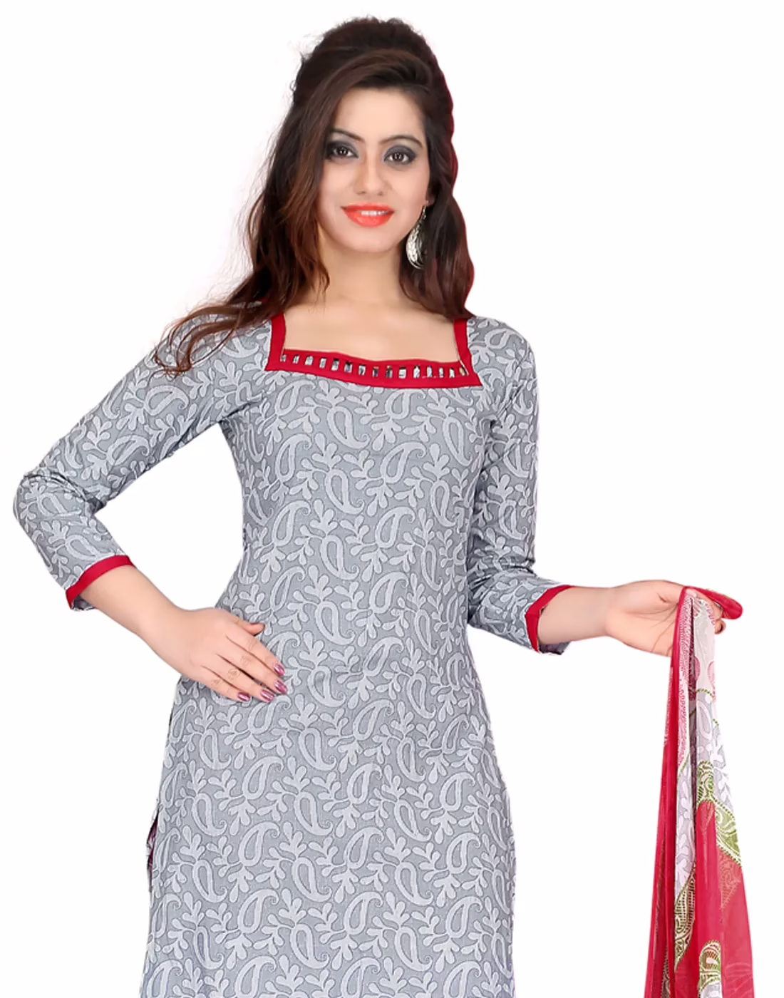 Lookslady Printed Grey Cotton Printed Dress-Material