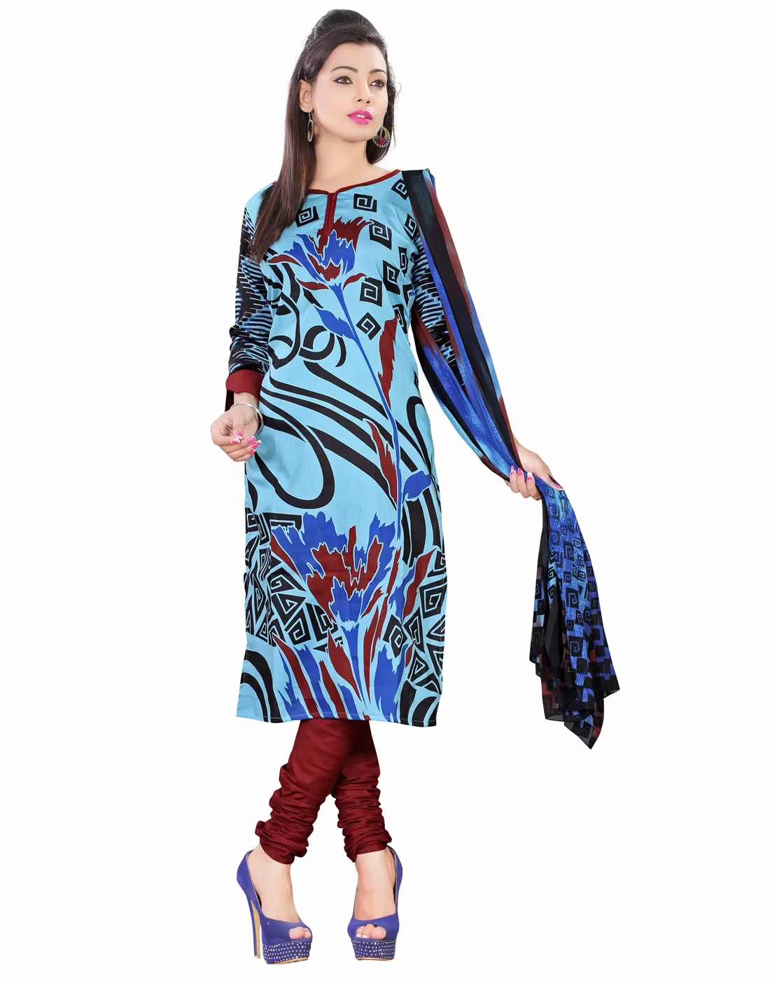 Lookslady Printed Light Blue Cotton Dress-Material