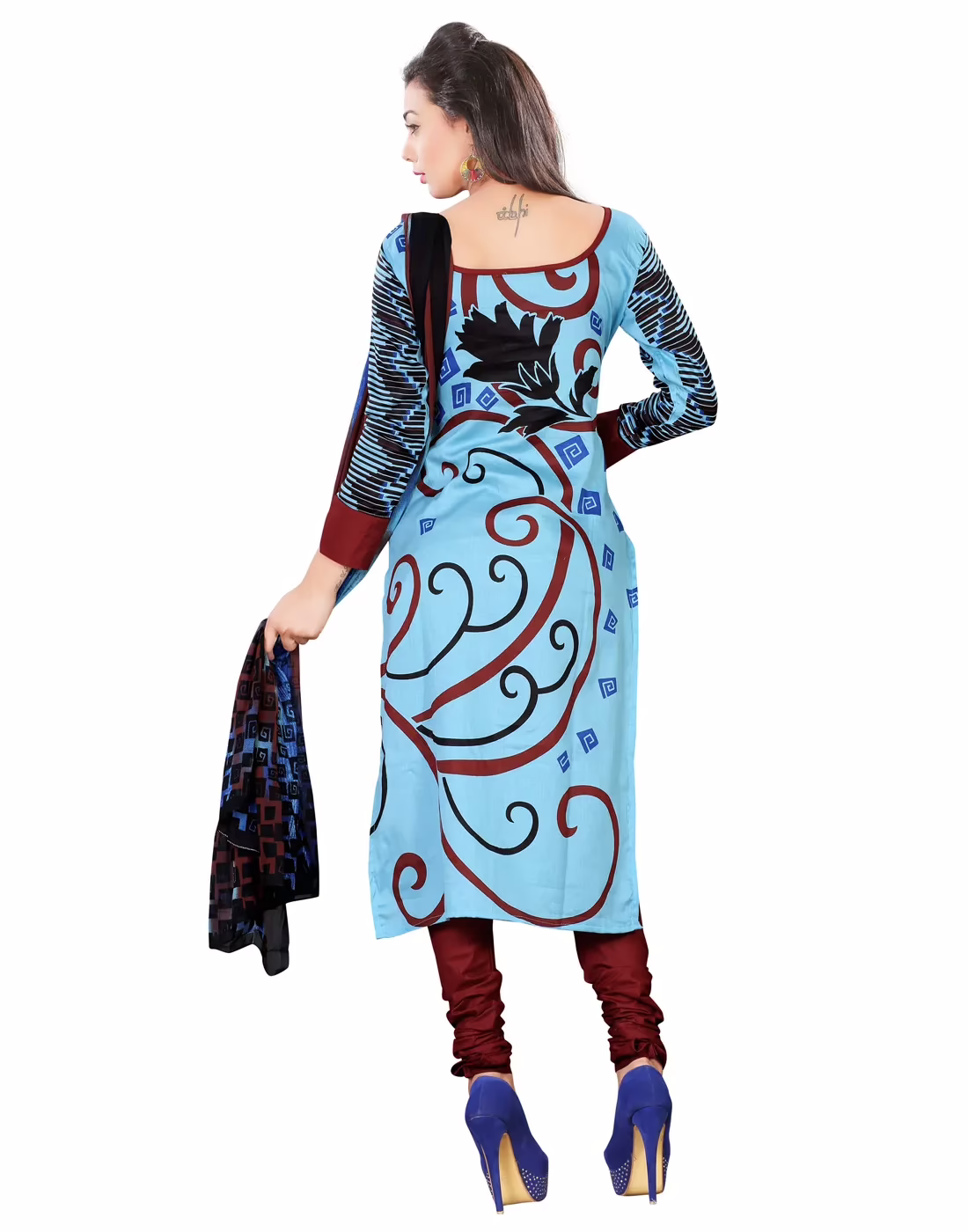 Lookslady Printed Light Blue Cotton Dress-Material