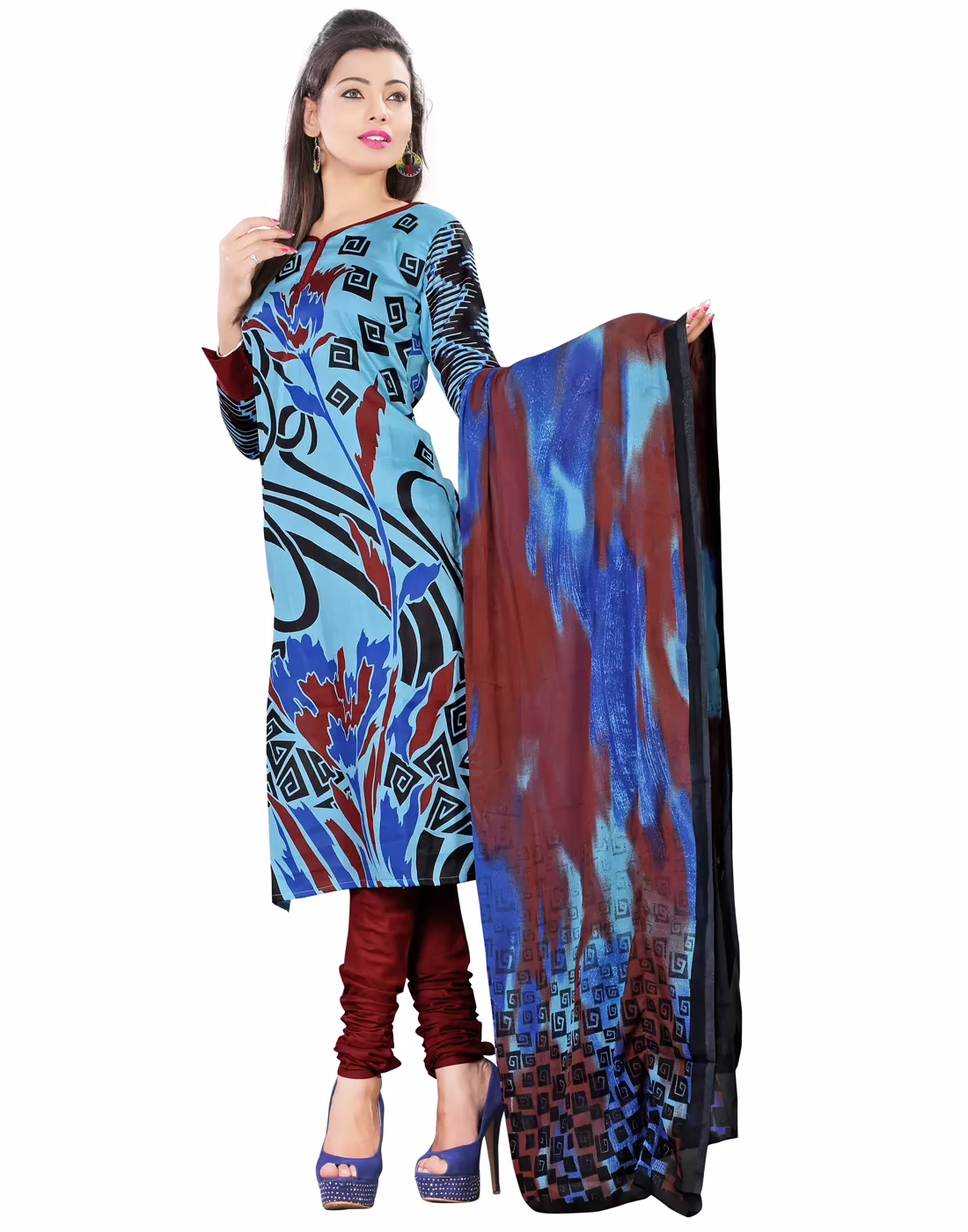 Lookslady Printed Light Blue Cotton Dress-Material