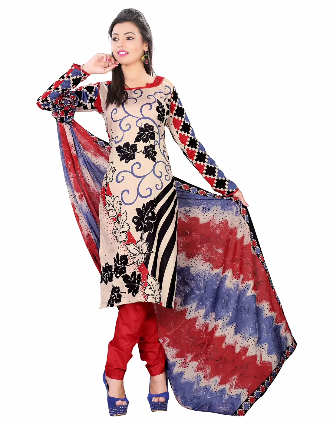 Lookslady Printed Beige Cotton Dress-Material