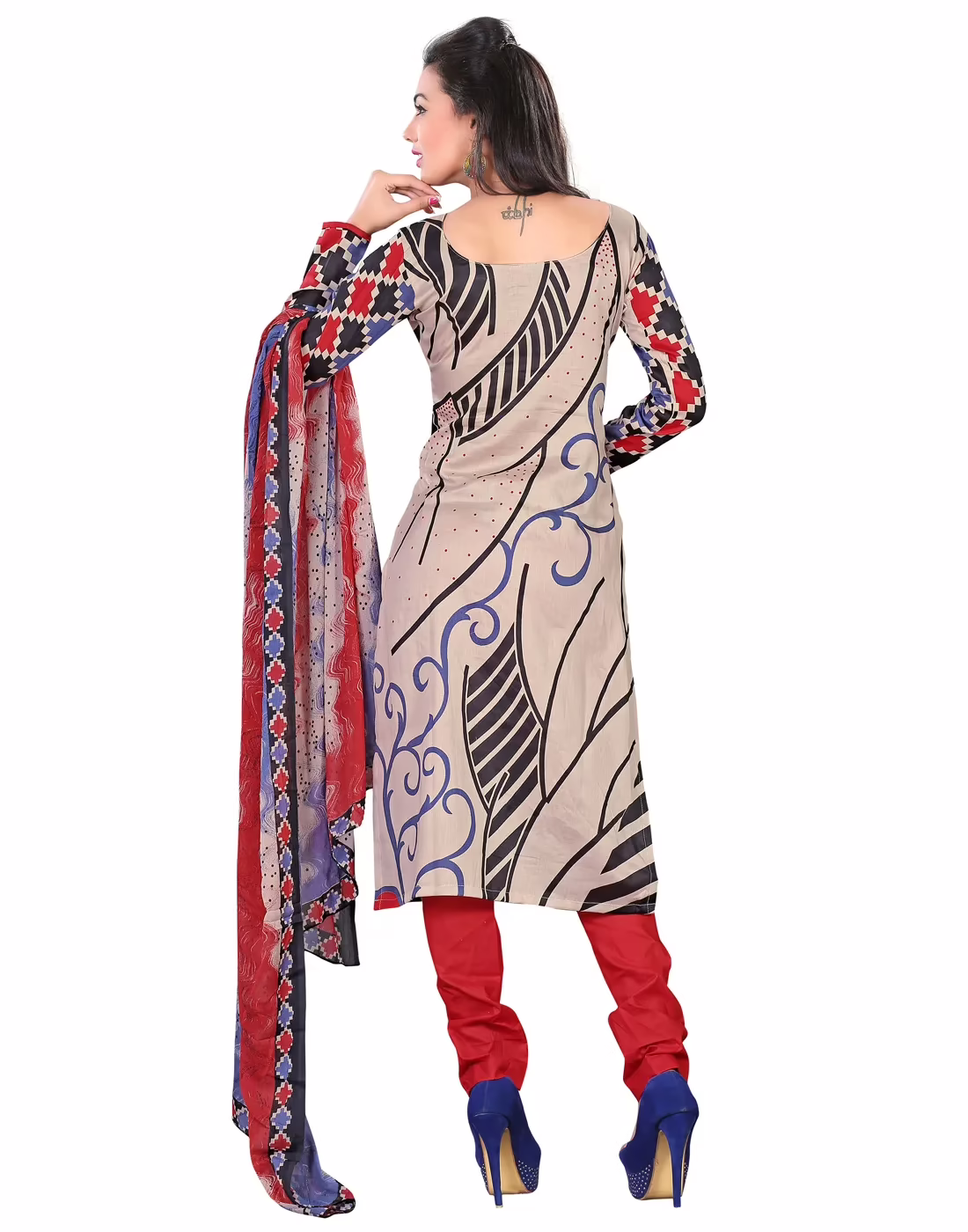 Lookslady Printed Beige Cotton Dress-Material