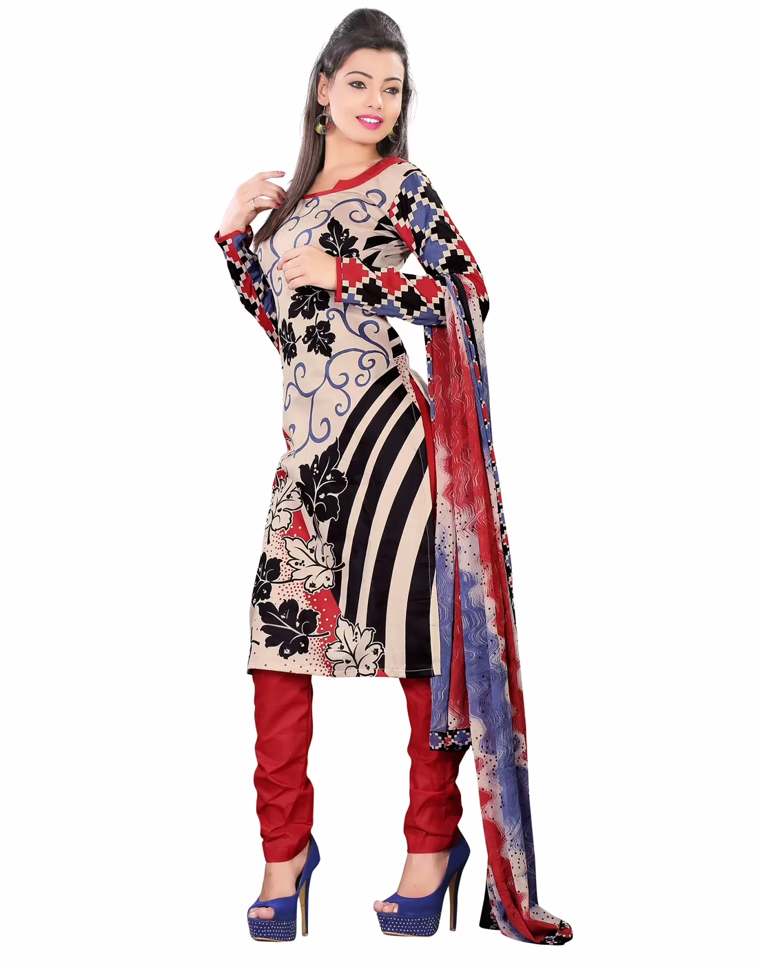 Lookslady Printed Beige Cotton Dress-Material