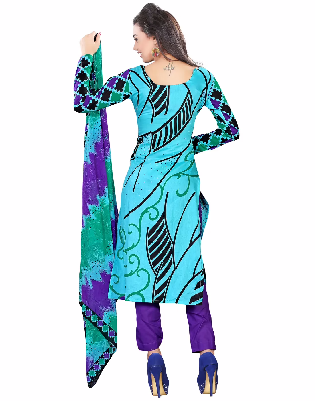 Lookslady Printed Light Blue Cotton Dress-Material