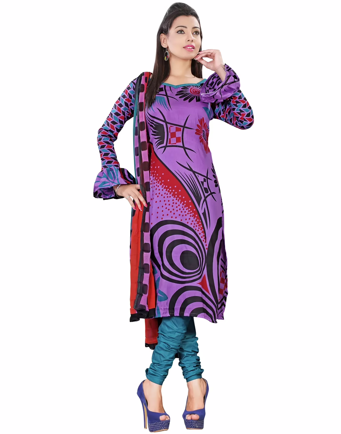 Lookslady Printed Purple Cotton Dress-Material