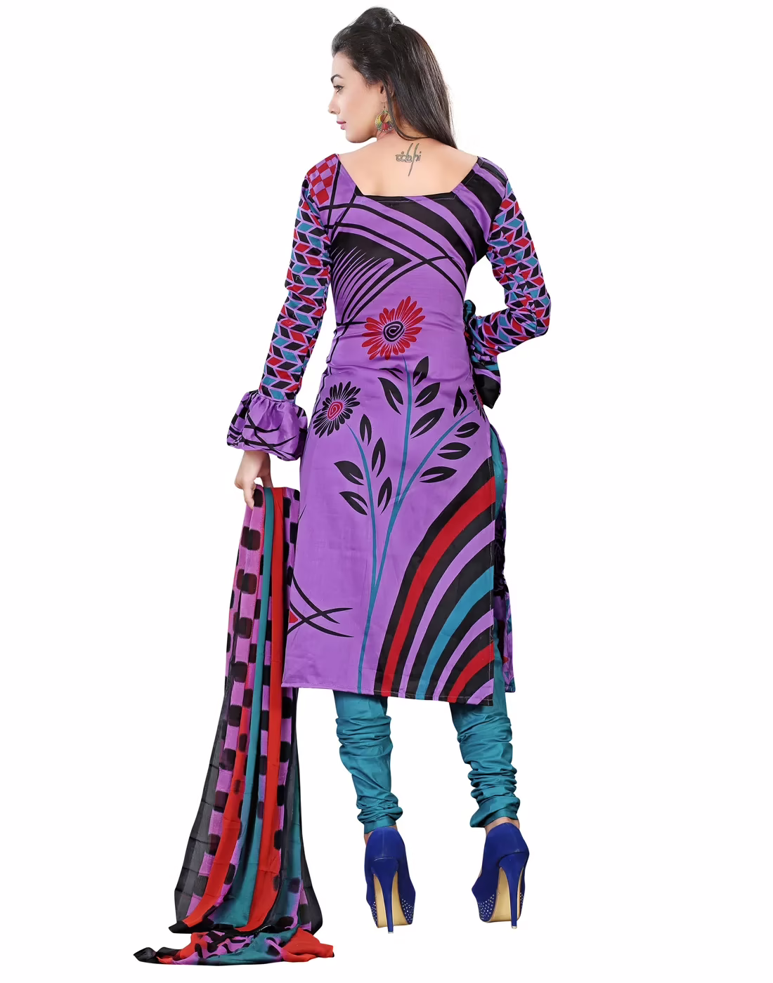 Lookslady Printed Purple Cotton Dress-Material