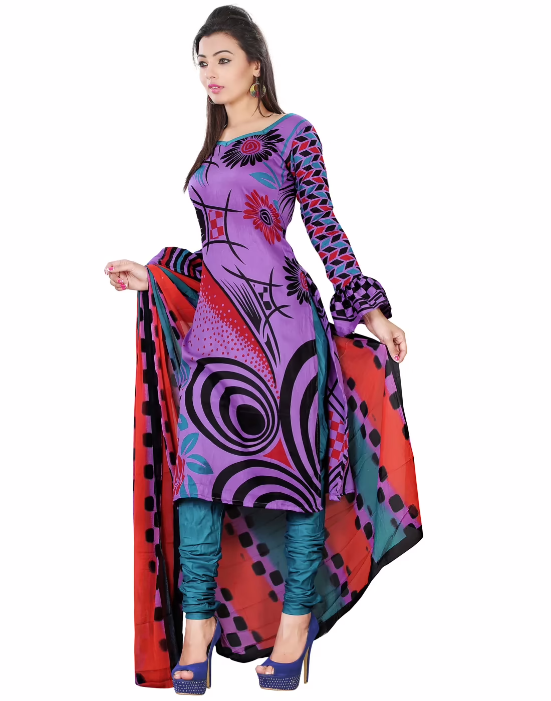 Lookslady Printed Purple Cotton Dress-Material