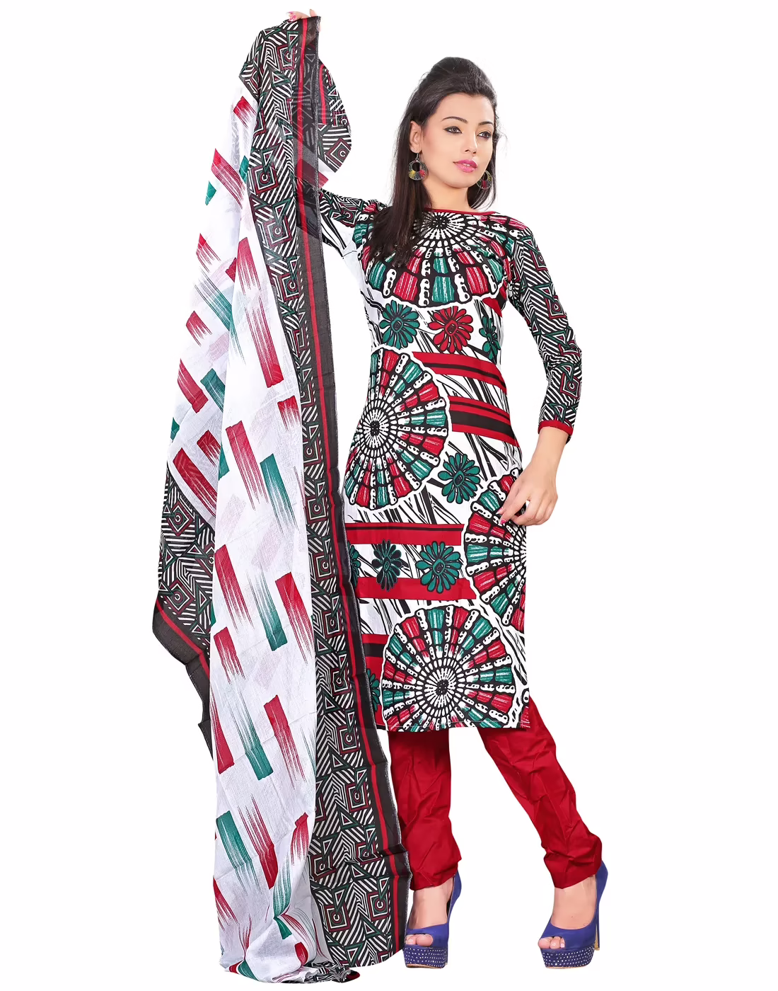 Lookslady Printed White Cotton Dress-Material