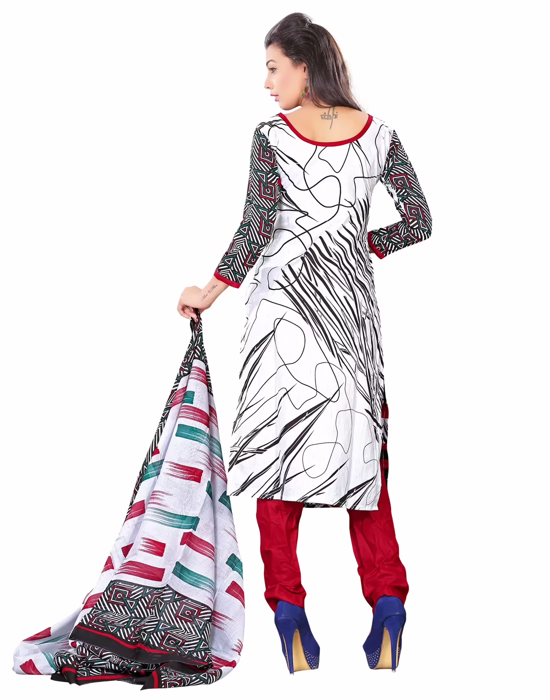 Lookslady Printed White Cotton Dress-Material