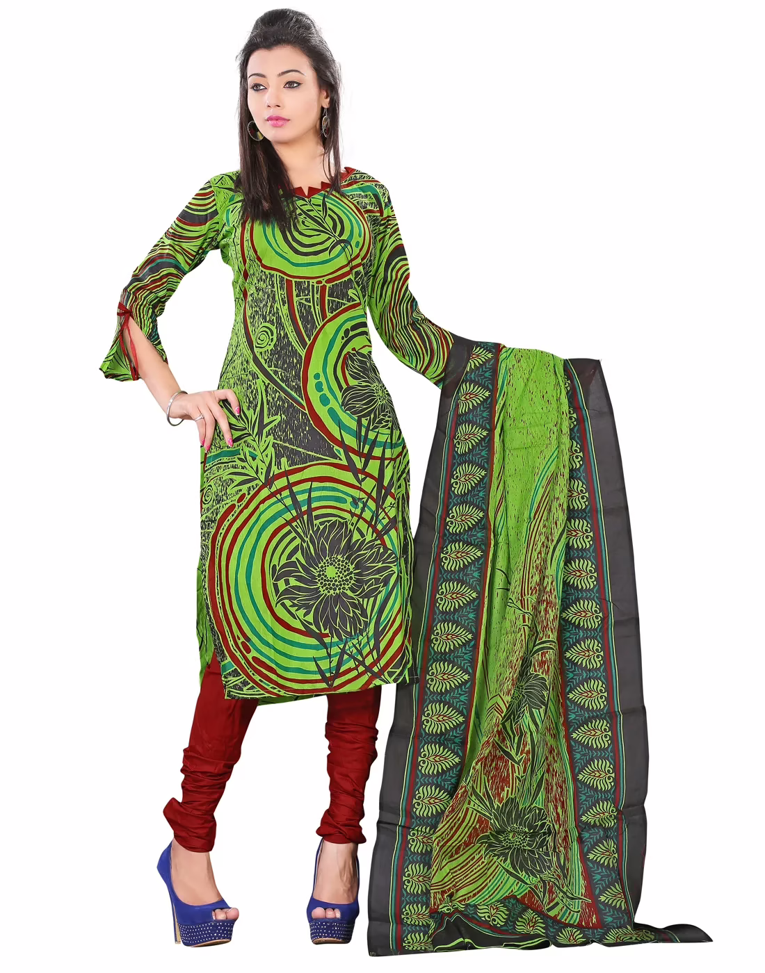 Lookslady Printed Light Green Cotton Dress-Material