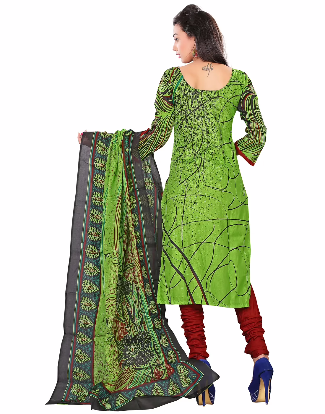 Lookslady Printed Light Green Cotton Dress-Material