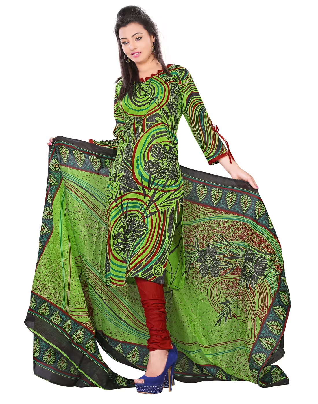 Lookslady Printed Light Green Cotton Dress-Material