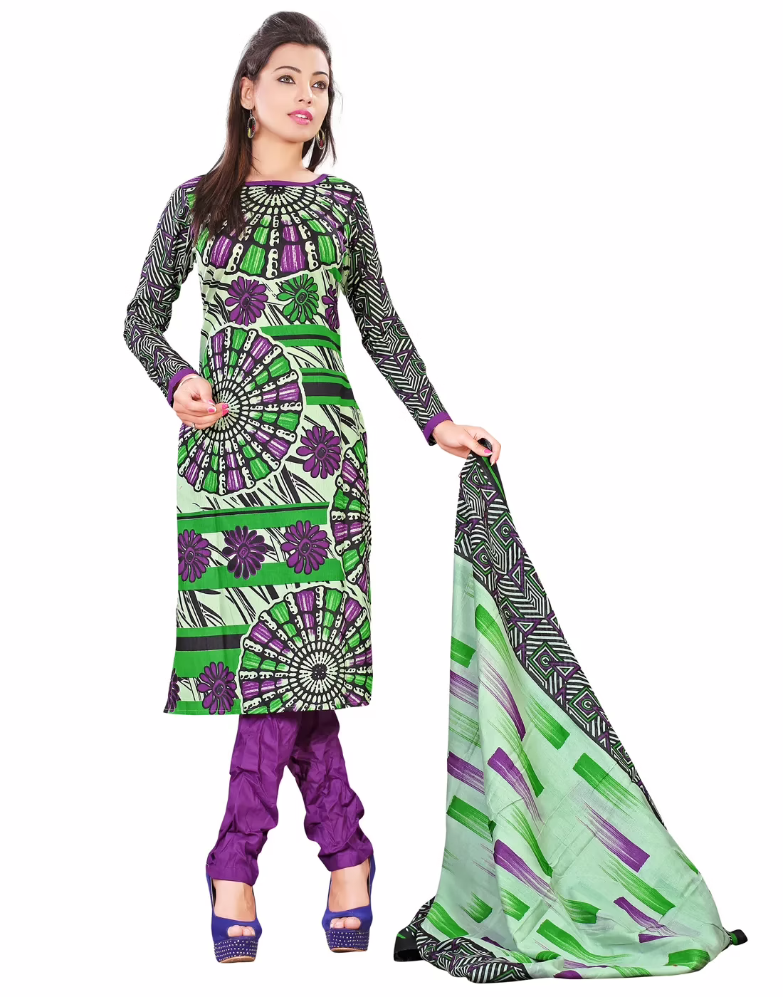 Lookslady Printed Light Green Cotton Dress-Material