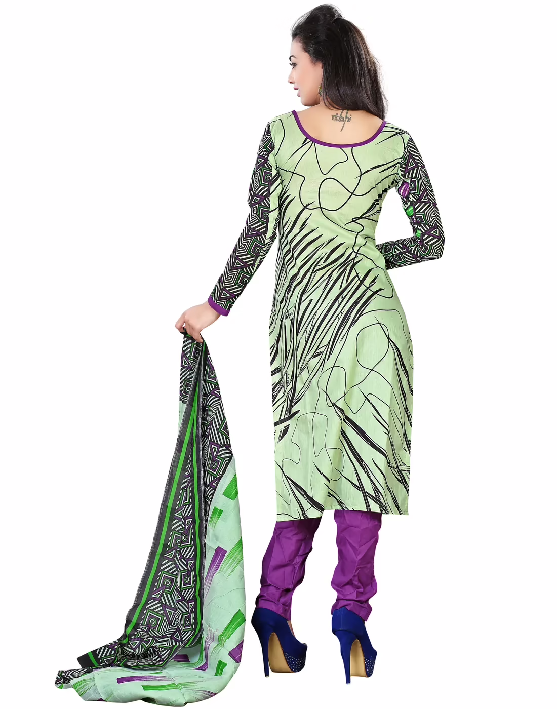 Lookslady Printed Light Green Cotton Dress-Material