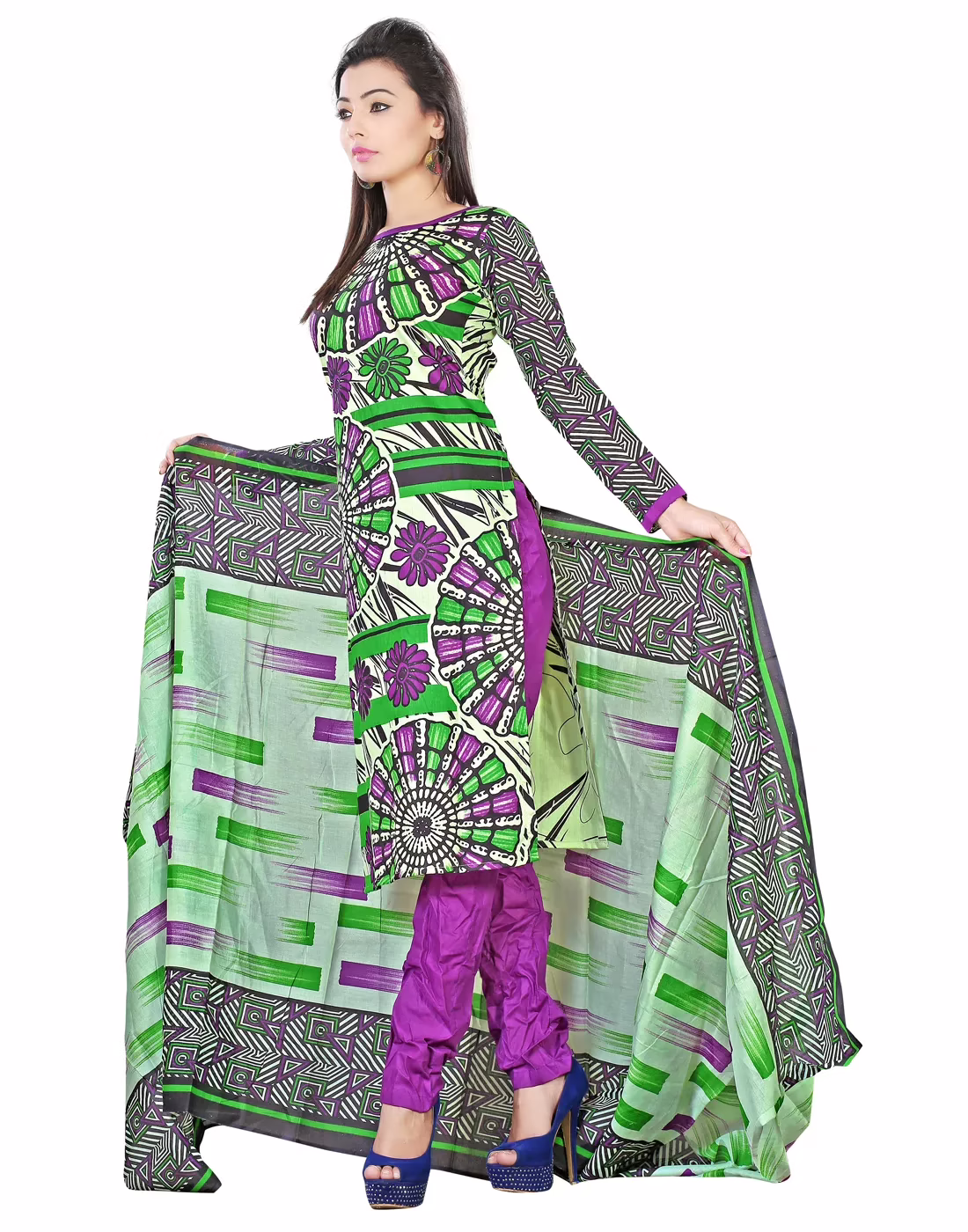 Lookslady Printed Light Green Cotton Dress-Material