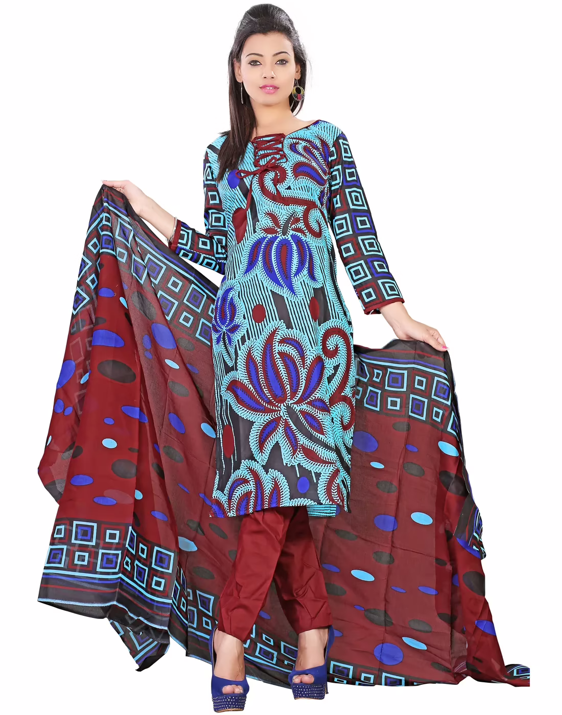 Lookslady Printed Light Blue Cotton Dress-Material