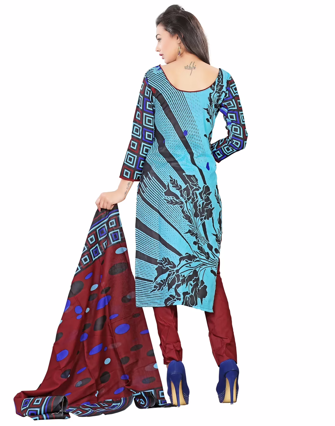 Lookslady Printed Light Blue Cotton Dress-Material