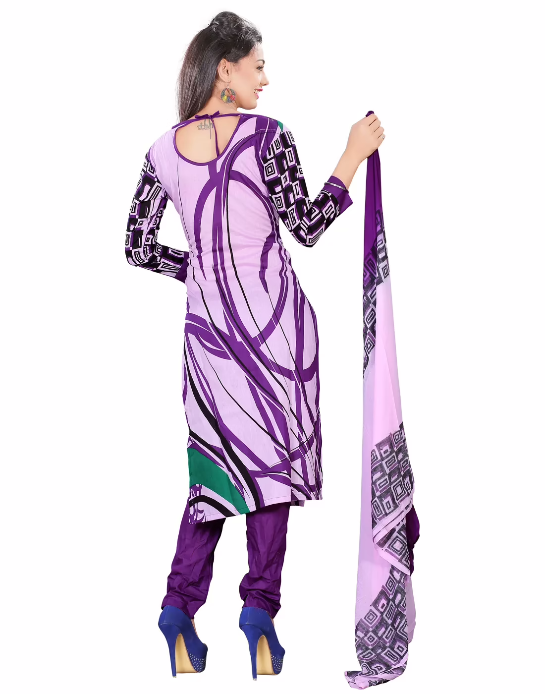 Lookslady Printed Purple Cotton Dress-Material