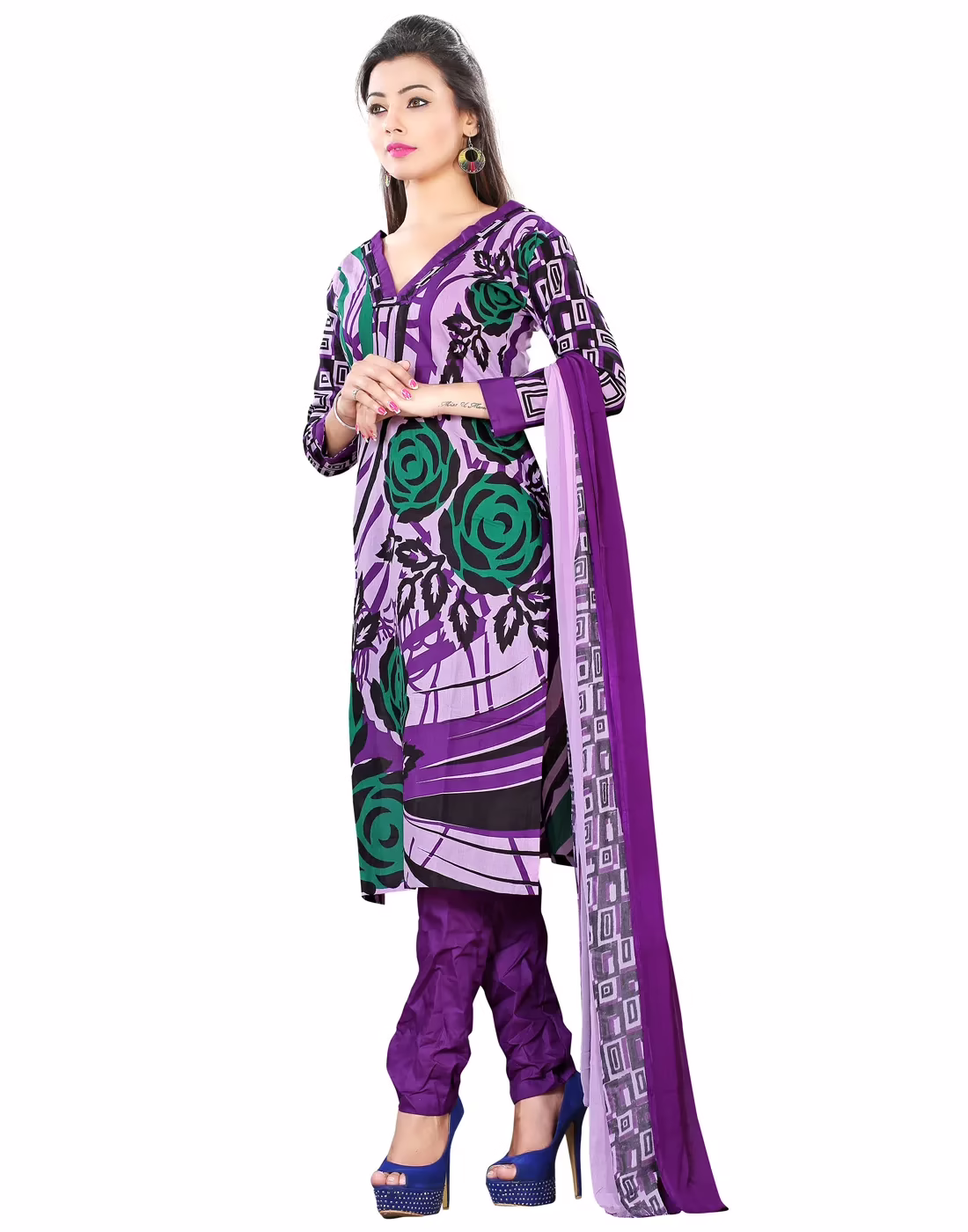 Lookslady Printed Purple Cotton Dress-Material