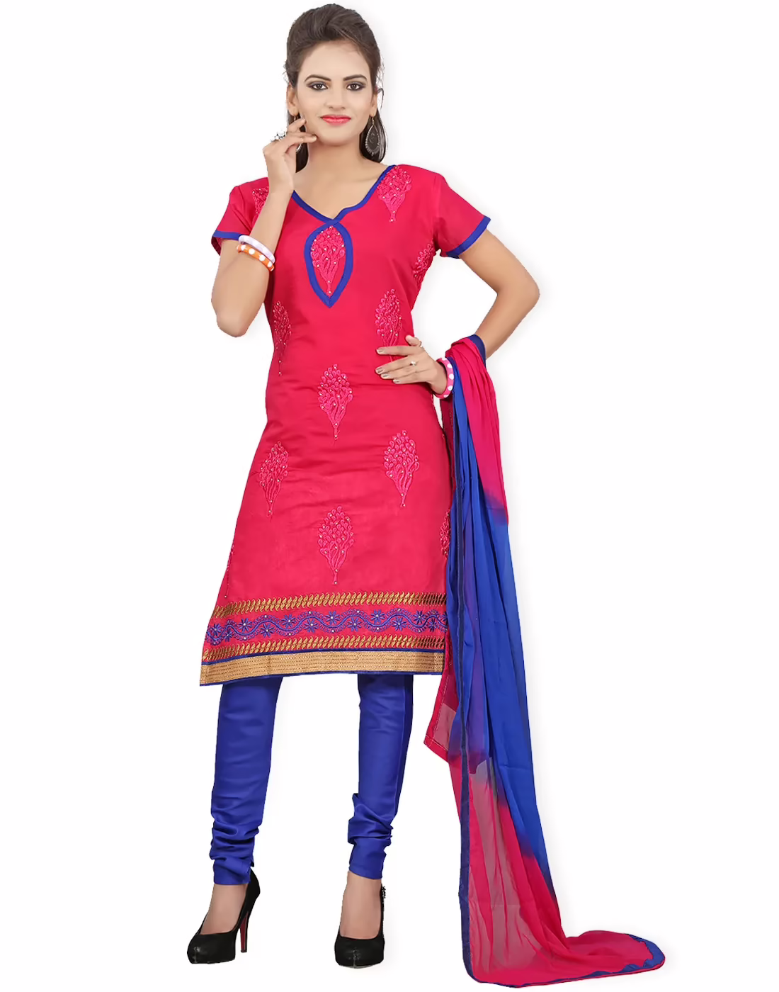 Lookslady Embroidered Pink Cotton Dress-Material