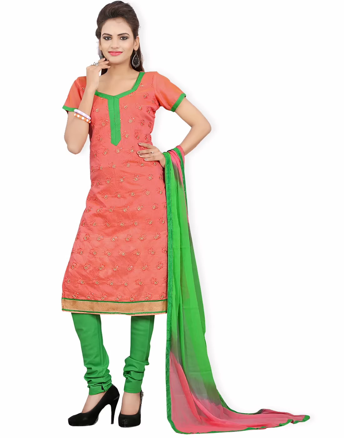 Lookslady Embroidered Pink Cotton Dress-Material