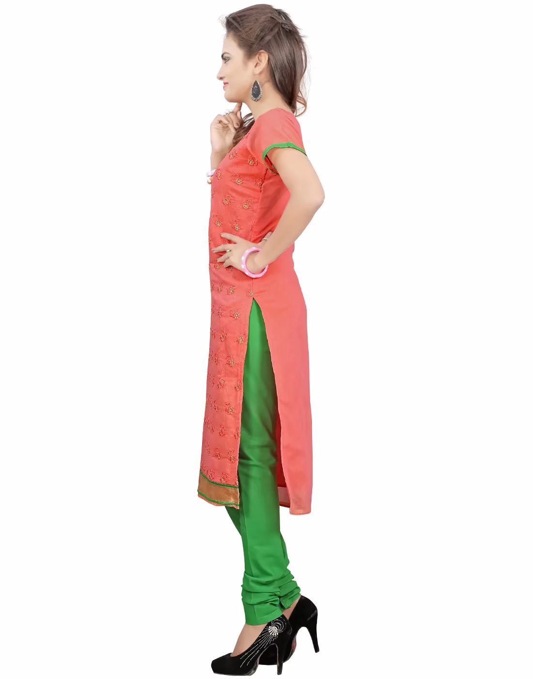 Lookslady Embroidered Pink Cotton Dress-Material