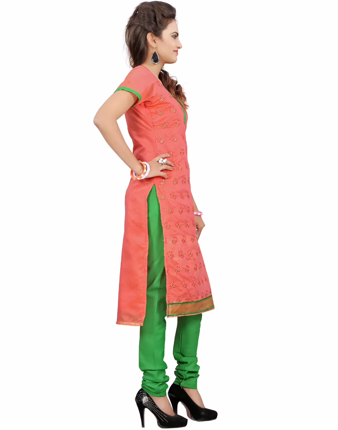 Lookslady Embroidered Pink Cotton Dress-Material