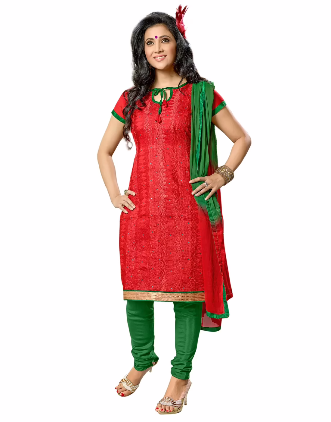 Lookslady Embroidered Red Cotton Dress-Material
