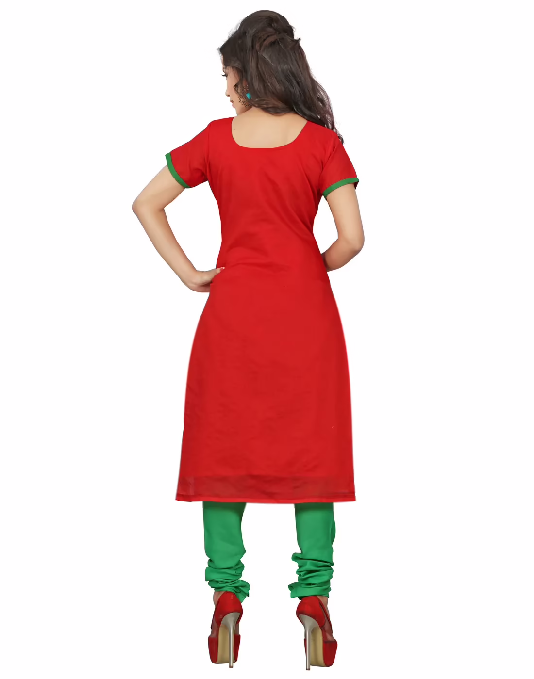Lookslady Embroidered Red Cotton Dress-Material