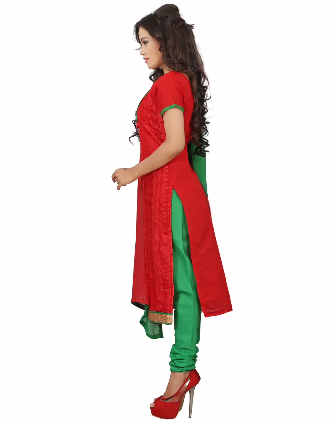 Lookslady Embroidered Red Cotton Dress-Material
