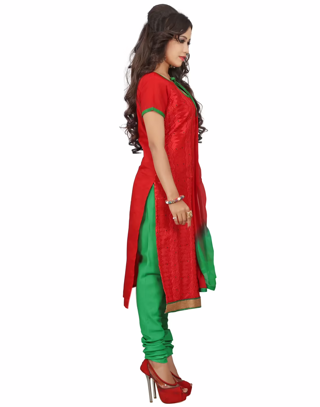 Lookslady Embroidered Red Cotton Dress-Material