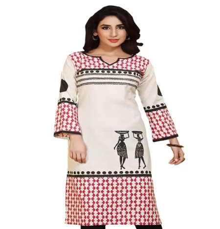 Buyzaar White Print Designer Readymade Kurtis