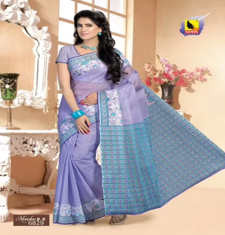 Monalisa Purple Printed Cotton Saree