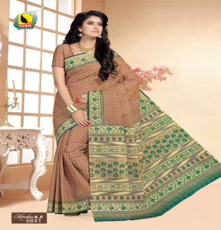 Monalisa Brown Printed Cotton Saree