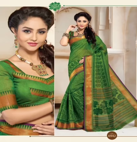 Kajri Green Cotton Saree