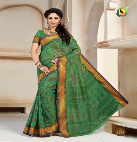 Kajri Dark Green Cotton Saree