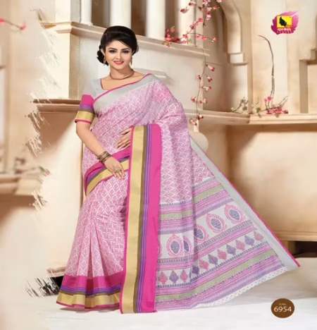 Kajri Dark Pink Printed Cotton Saree