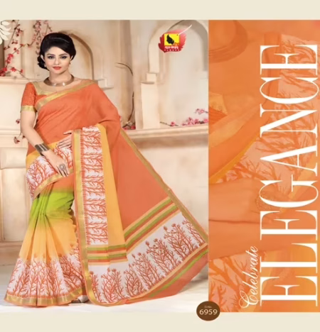 Kajri Coral Printed Cotton Saree